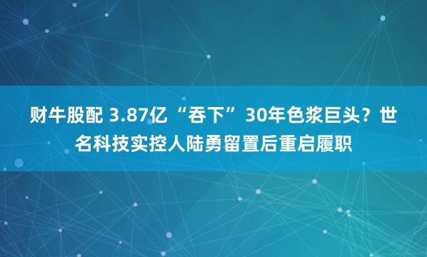 财牛股配 3.87亿 “吞下” 30年色浆巨头？世名科技实控人陆勇留置后重启履职